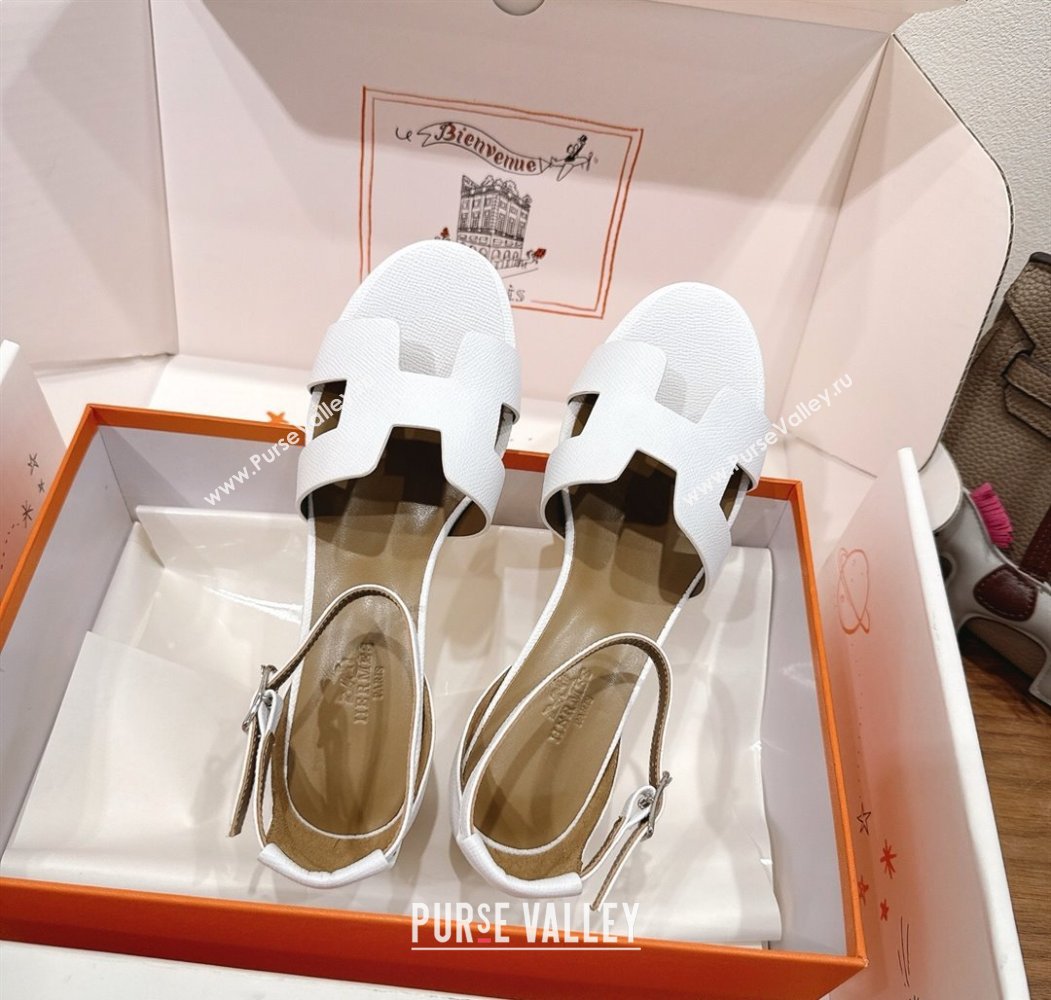 Hermes Encens Heel Sandals 5cm in Epsom Calfskin White 2025 H082012 (XC-250820181)