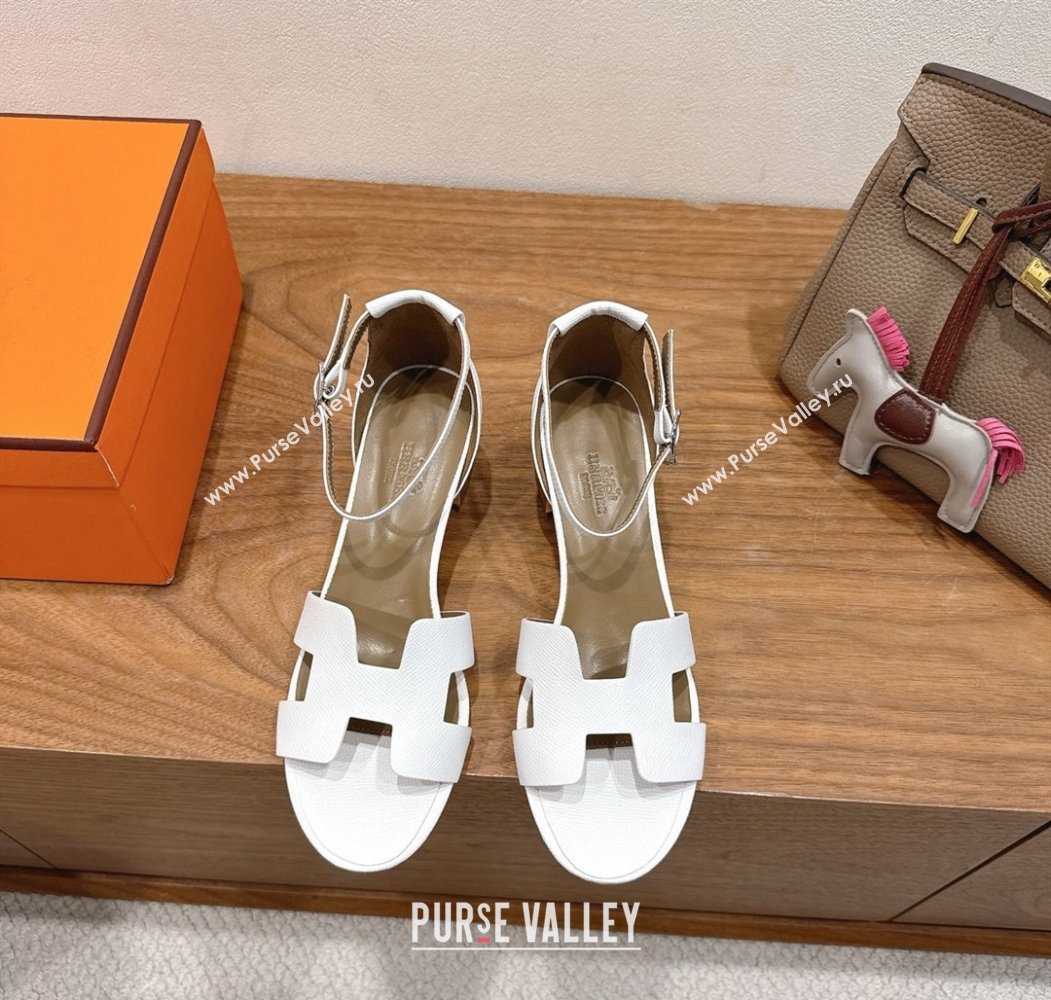 Hermes Encens Heel Sandals 5cm in Epsom Calfskin White 2025 H082012 (XC-250820181)