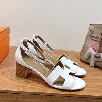 Hermes Encens Heel Sandals 5cm in Epsom Calfskin White 2025 H082012 (XC-250820181)