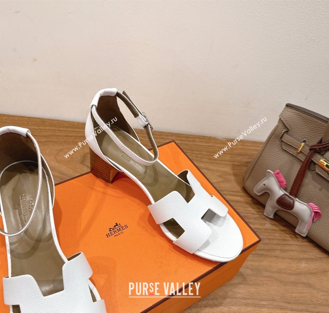 Hermes Encens Heel Sandals 5cm in Epsom Calfskin White 2025 H082012 (XC-250820181)