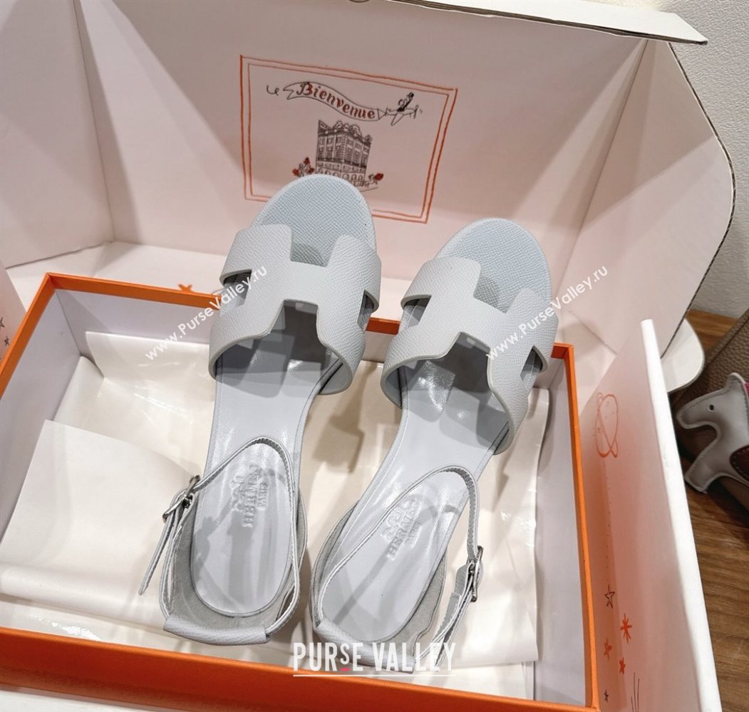 Hermes Encens Heel Sandals 5cm in Epsom Calfskin Light Grey 2025 H082012 (XC-250820182)