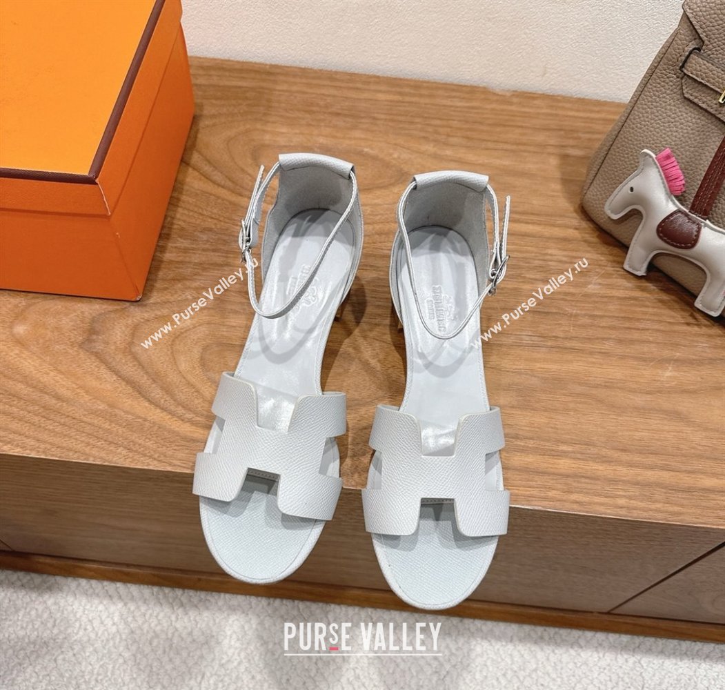 Hermes Encens Heel Sandals 5cm in Epsom Calfskin Light Grey 2025 H082012 (XC-250820182)