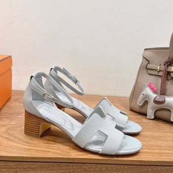 Hermes Encens Heel Sandals 5cm in Epsom Calfskin Light Grey 2025 H082012 (XC-250820182)