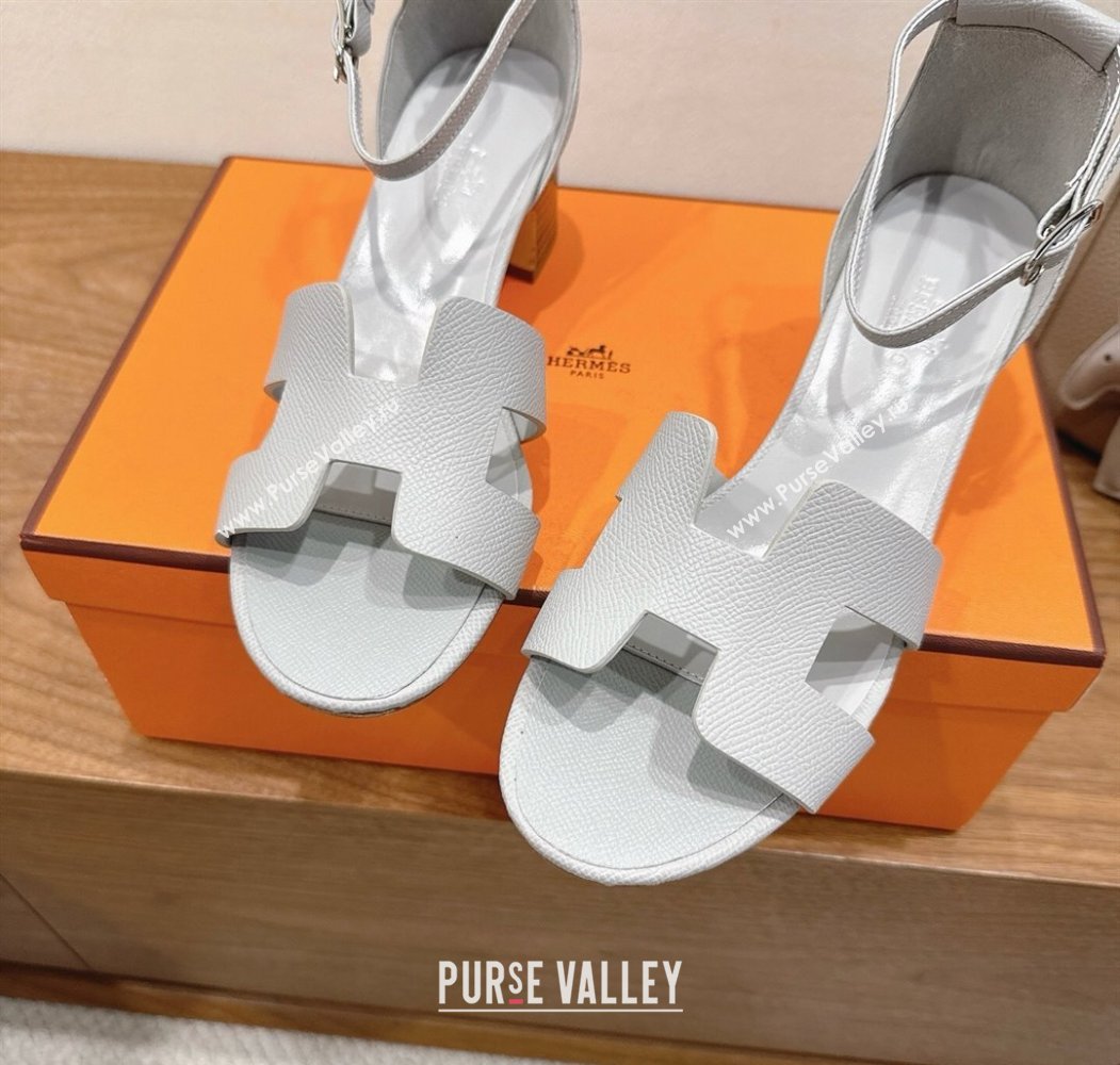 Hermes Encens Heel Sandals 5cm in Epsom Calfskin Light Grey 2025 H082012 (XC-250820182)