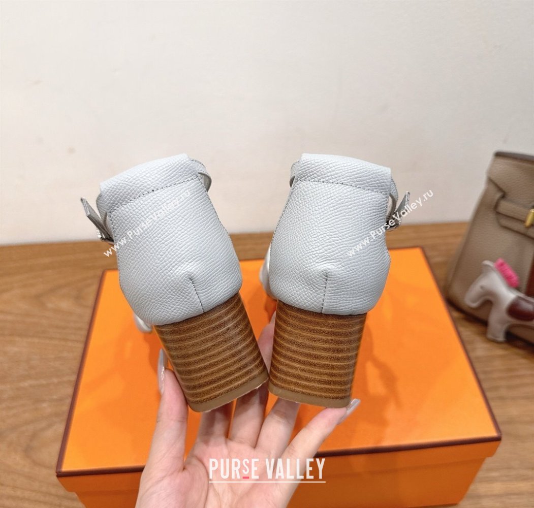 Hermes Encens Heel Sandals 5cm in Epsom Calfskin Light Grey 2025 H082012 (XC-250820182)