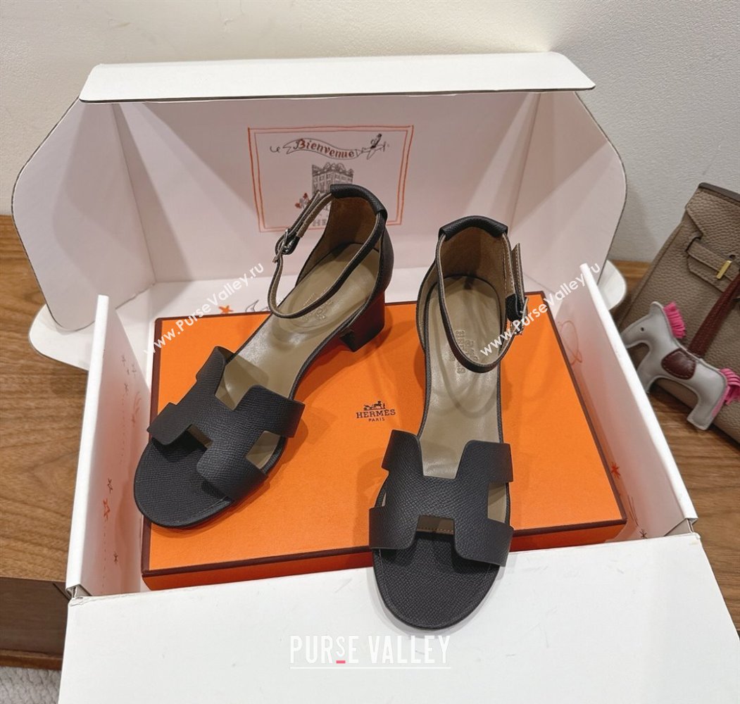 Hermes Encens Heel Sandals 5cm in Epsom Calfskin Black 2025 H082012 (XC-250820183)
