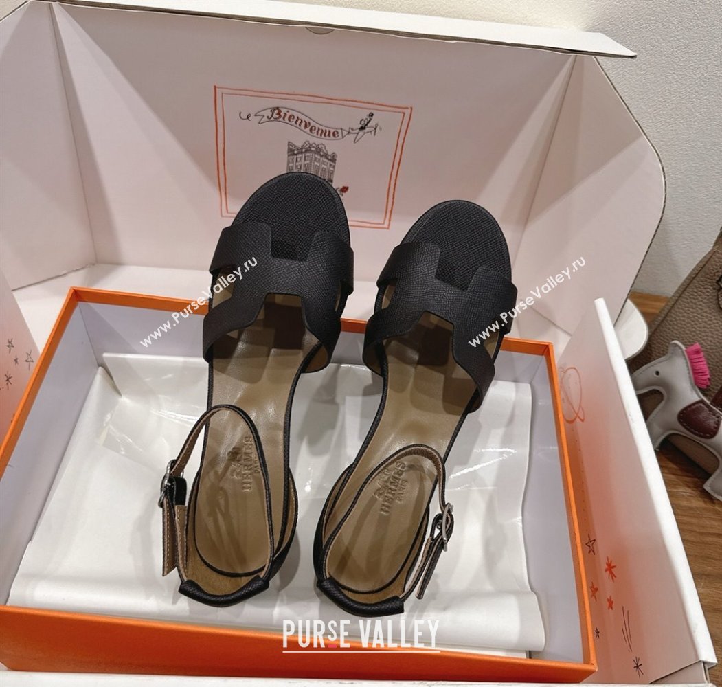Hermes Encens Heel Sandals 5cm in Epsom Calfskin Black 2025 H082012 (XC-250820183)
