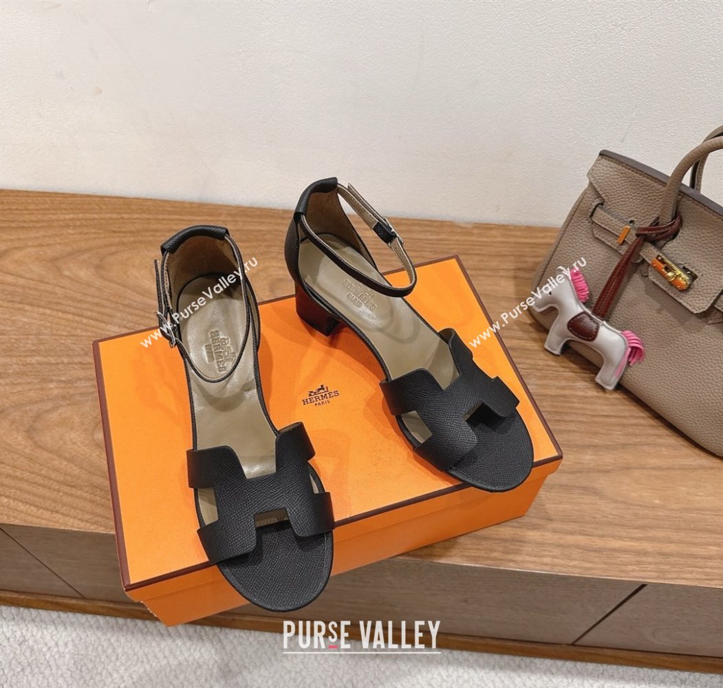 Hermes Encens Heel Sandals 5cm in Epsom Calfskin Black 2025 H082012 (XC-250820183)