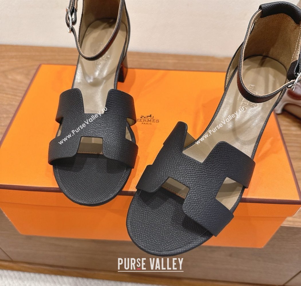 Hermes Encens Heel Sandals 5cm in Epsom Calfskin Black 2025 H082012 (XC-250820183)