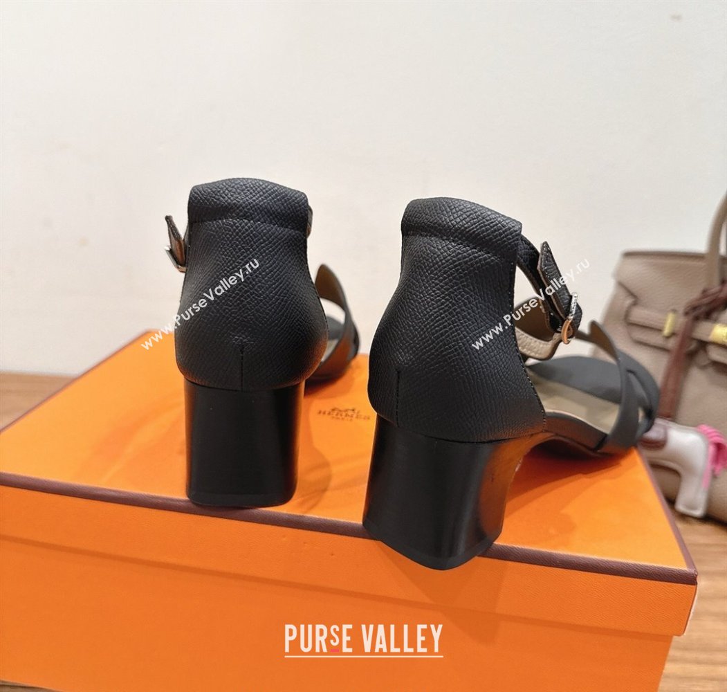 Hermes Encens Heel Sandals 5cm in Epsom Calfskin Black 2025 H082012 (XC-250820183)