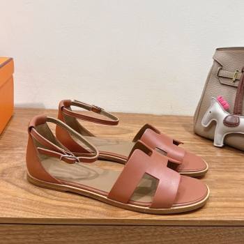 Hermes Santorini Flat Sandals in Calfskin Leather Brown 2025 H082013 (XC-250820184)