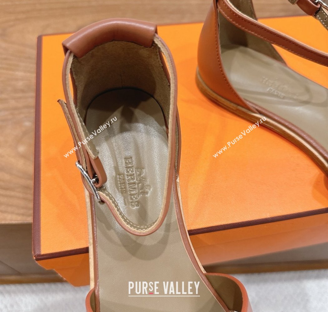 Hermes Santorini Flat Sandals in Calfskin Leather Brown 2025 H082013 (XC-250820184)