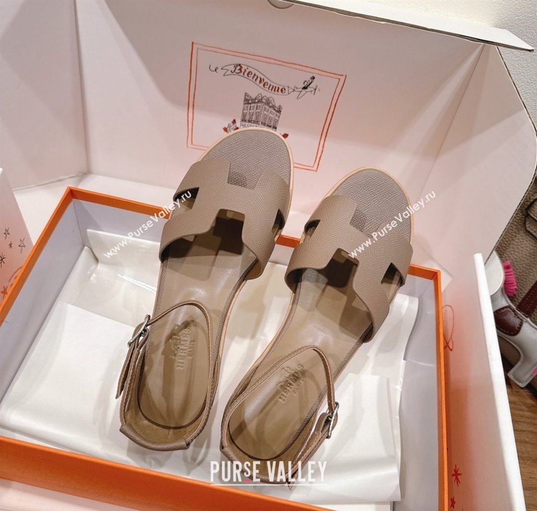 Hermes Santorini Flat Sandals in Epsom Calfskin Grey 2025 H082013 (XC-250820186)