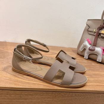 Hermes Santorini Flat Sandals in Epsom Calfskin Grey 2025 H082013 (XC-250820186)