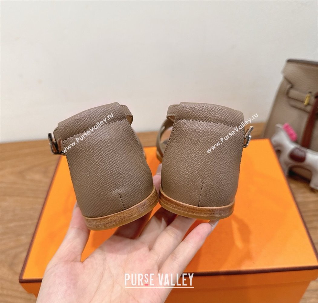 Hermes Santorini Flat Sandals in Epsom Calfskin Grey 2025 H082013 (XC-250820186)