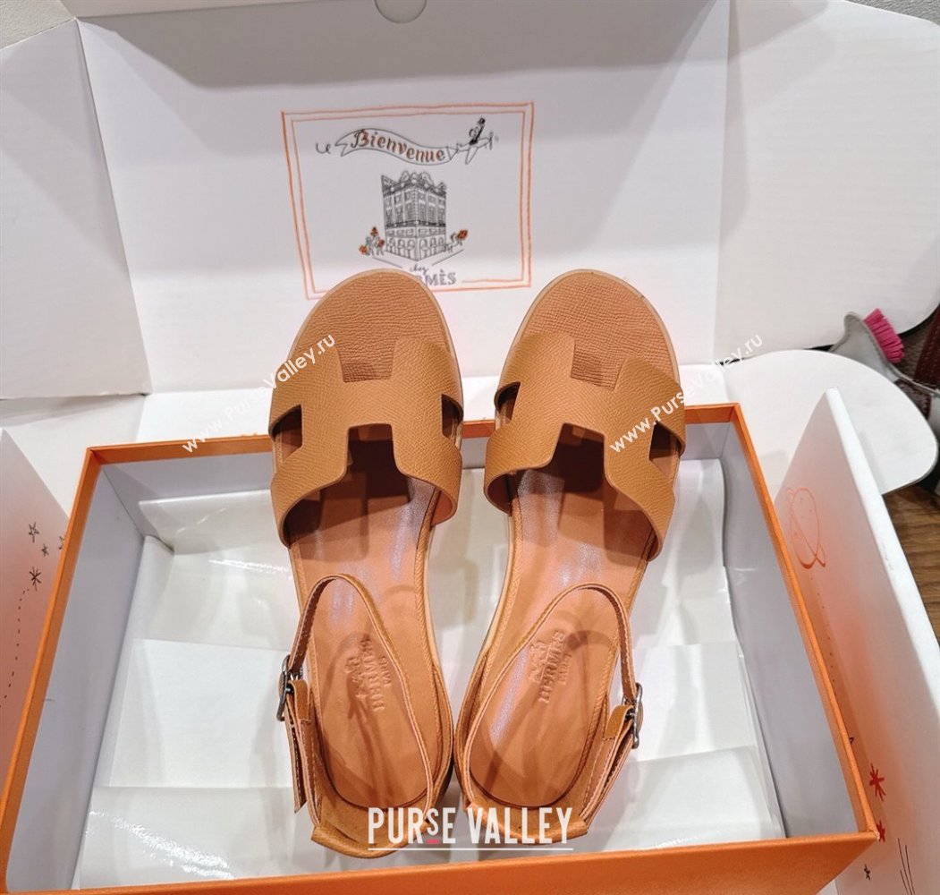 Hermes Santorini Flat Sandals in Epsom Calfskin Brown 2025 H082013 (XC-250820187)
