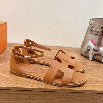 Hermes Santorini Flat Sandals in Epsom Calfskin Brown 2025 H082013 (XC-250820187)