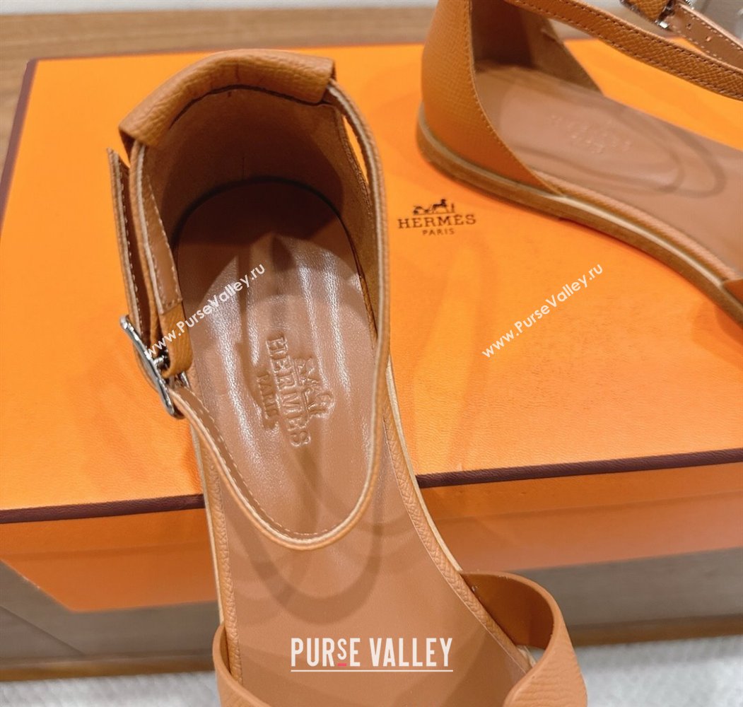 Hermes Santorini Flat Sandals in Epsom Calfskin Brown 2025 H082013 (XC-250820187)