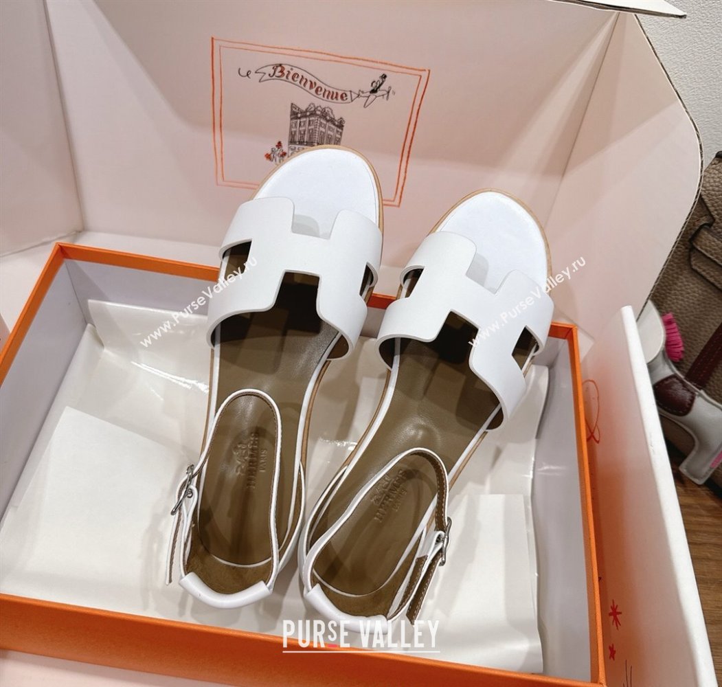 Hermes Santorini Flat Sandals in Calfskin Leather White 2025 H082013 (XC-250820188)