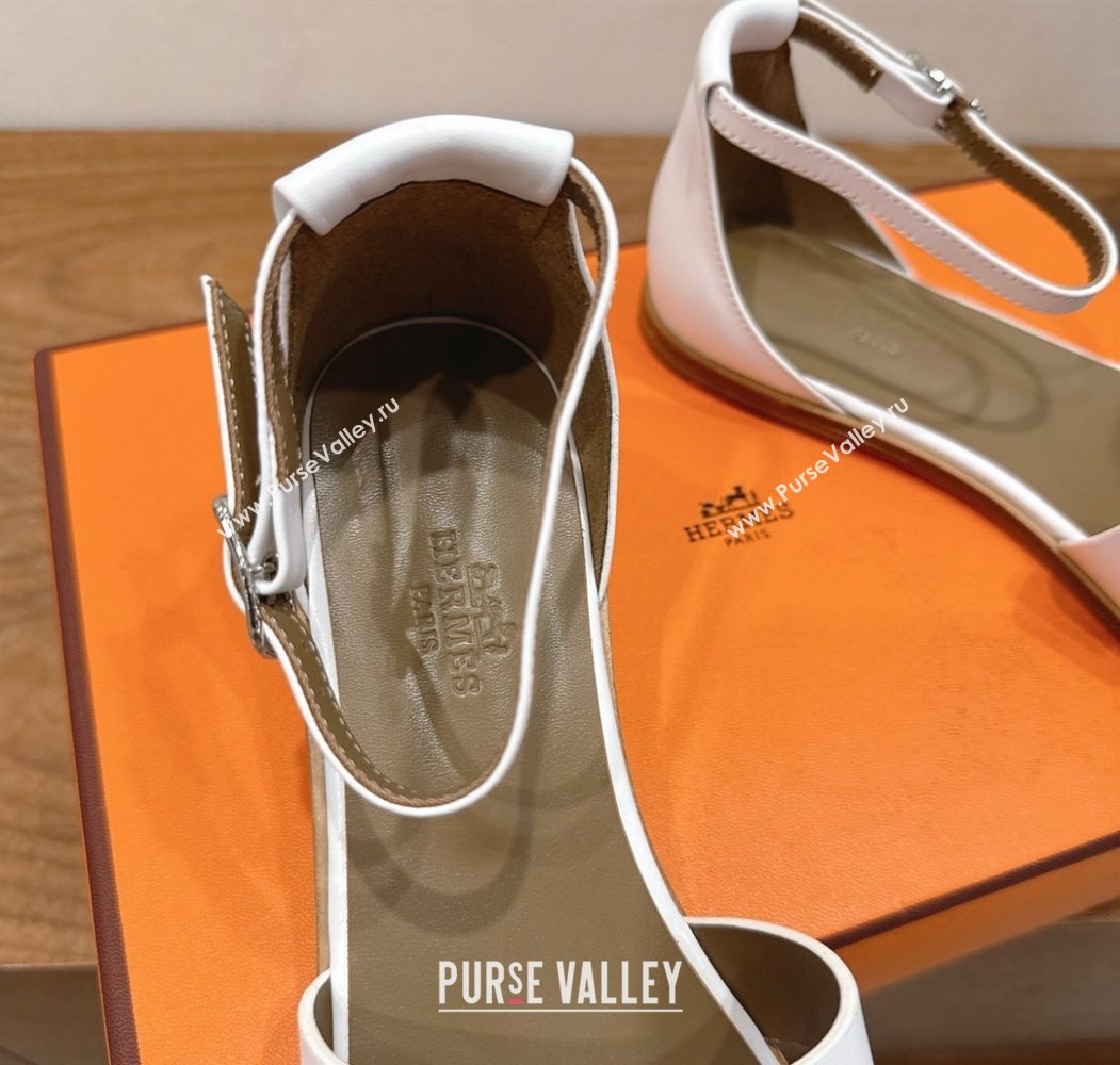 Hermes Santorini Flat Sandals in Calfskin Leather White 2025 H082013 (XC-250820188)