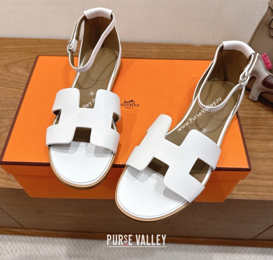 Hermes Santorini Flat Sandals in Calfskin Leather White 2025 H082013 (XC-250820188)