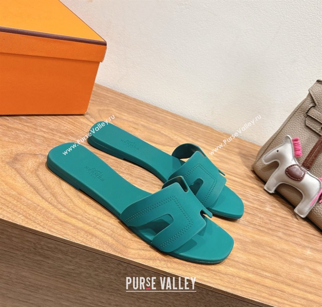 Hermes Oran Classic Flat Slides Sandal in Stitching Rubber Green 2025 (MD-250820189)