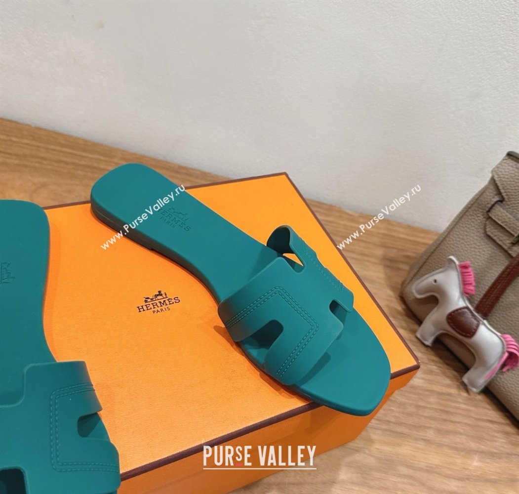 Hermes Oran Classic Flat Slides Sandal in Stitching Rubber Green 2025 (MD-250820189)