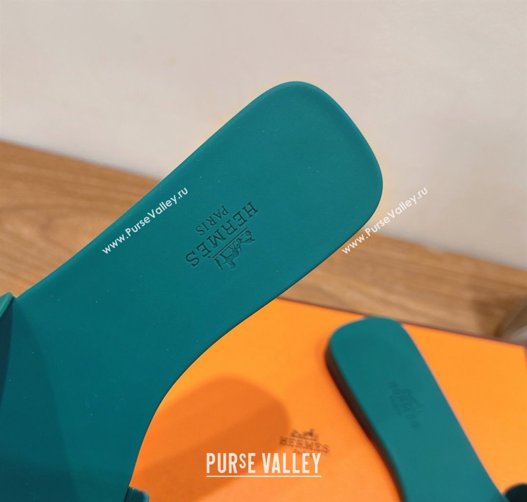 Hermes Oran Classic Flat Slides Sandal in Stitching Rubber Green 2025 (MD-250820189)