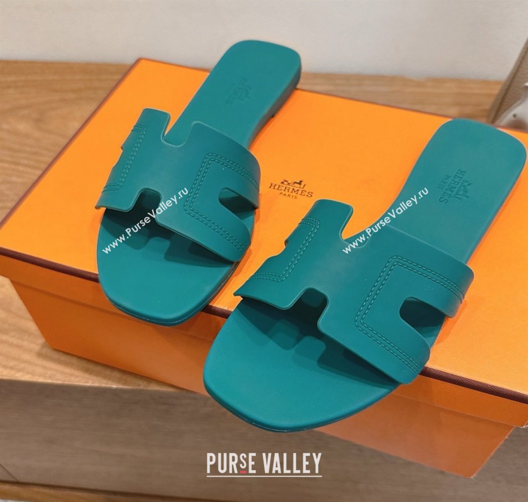 Hermes Oran Classic Flat Slides Sandal in Stitching Rubber Green 2025 (MD-250820189)