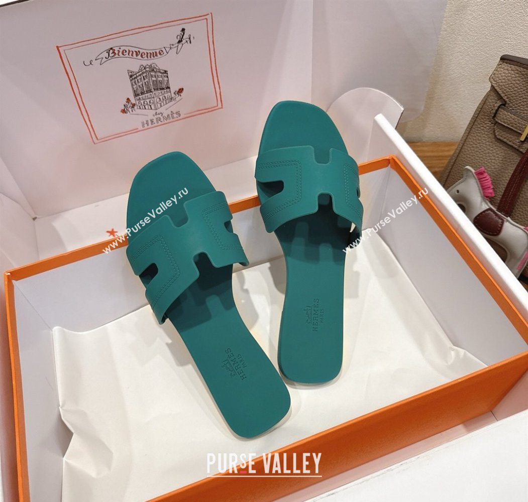 Hermes Oran Classic Flat Slides Sandal in Stitching Rubber Green 2025 (MD-250820189)
