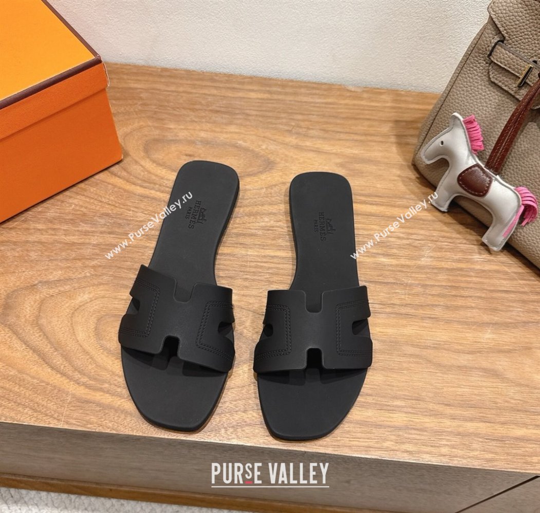 Hermes Oran Classic Flat Slides Sandal in Stitching Rubber Black 2025 (MD-250820191)