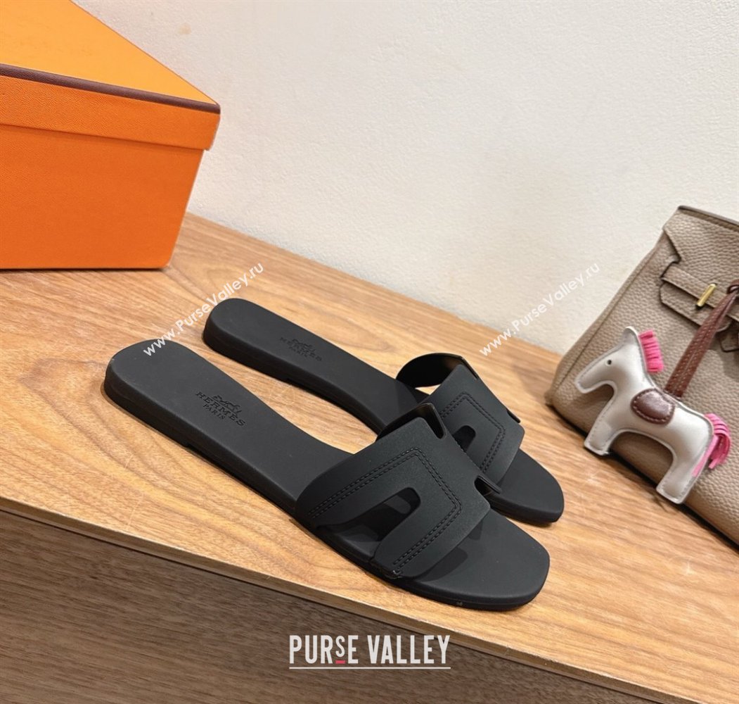 Hermes Oran Classic Flat Slides Sandal in Stitching Rubber Black 2025 (MD-250820191)