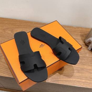 Hermes Oran Classic Flat Slides Sandal in Stitching Rubber Black 2025 (MD-250820191)
