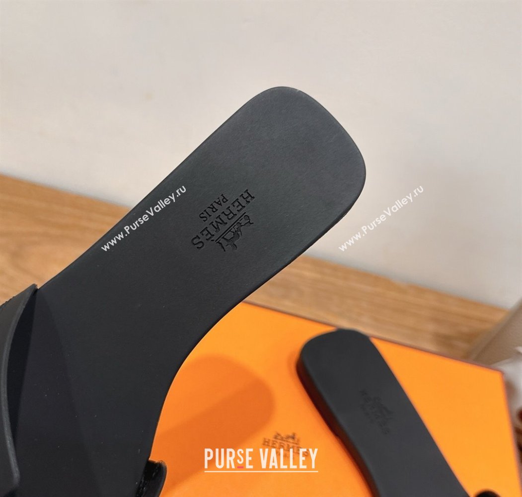 Hermes Oran Classic Flat Slides Sandal in Stitching Rubber Black 2025 (MD-250820191)