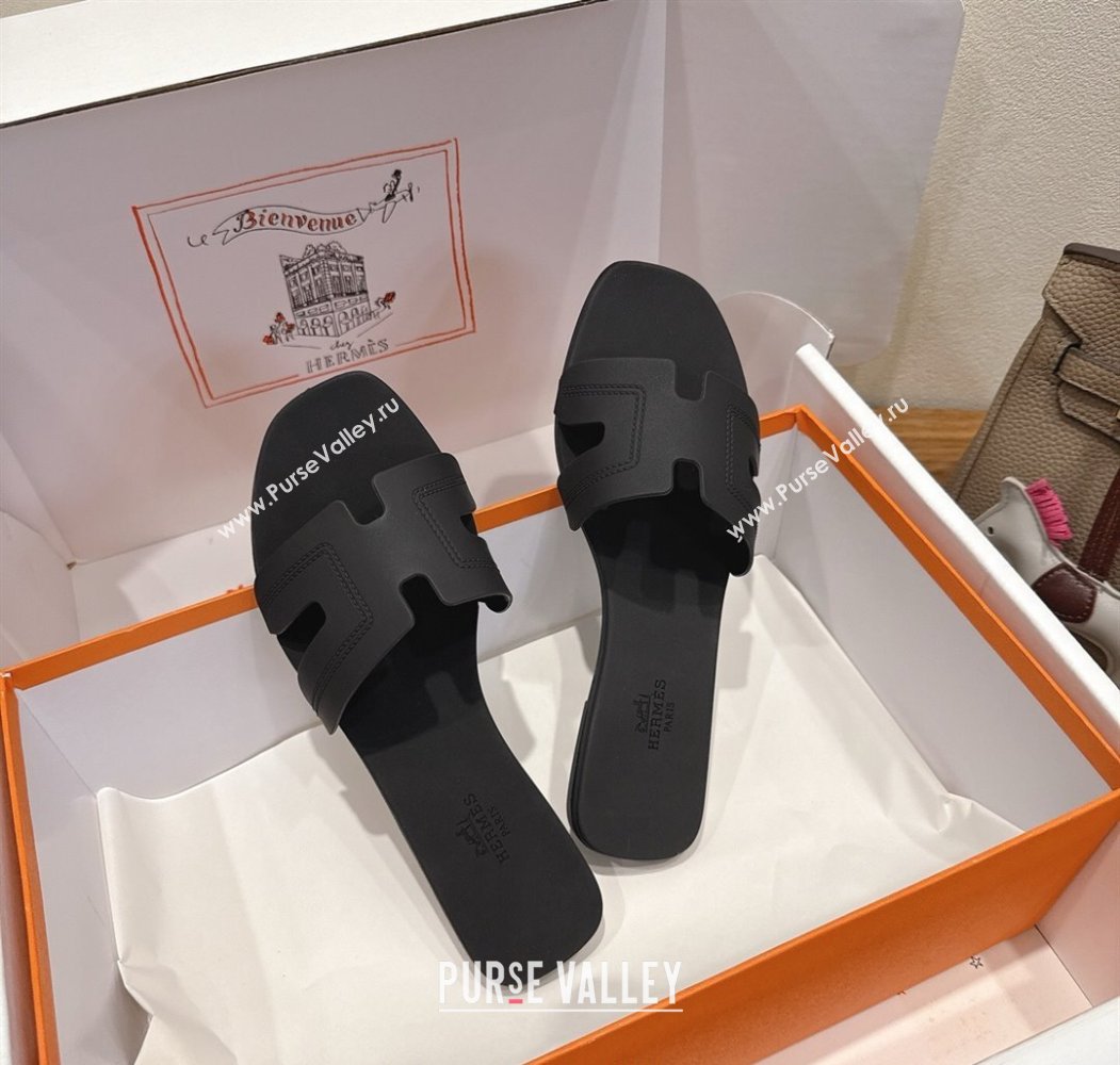 Hermes Oran Classic Flat Slides Sandal in Stitching Rubber Black 2025 (MD-250820191)