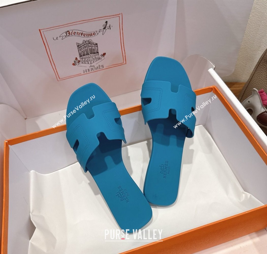 Hermes Oran Classic Flat Slides Sandal in Stitching Rubber Blue 2025 (MD-250820192)