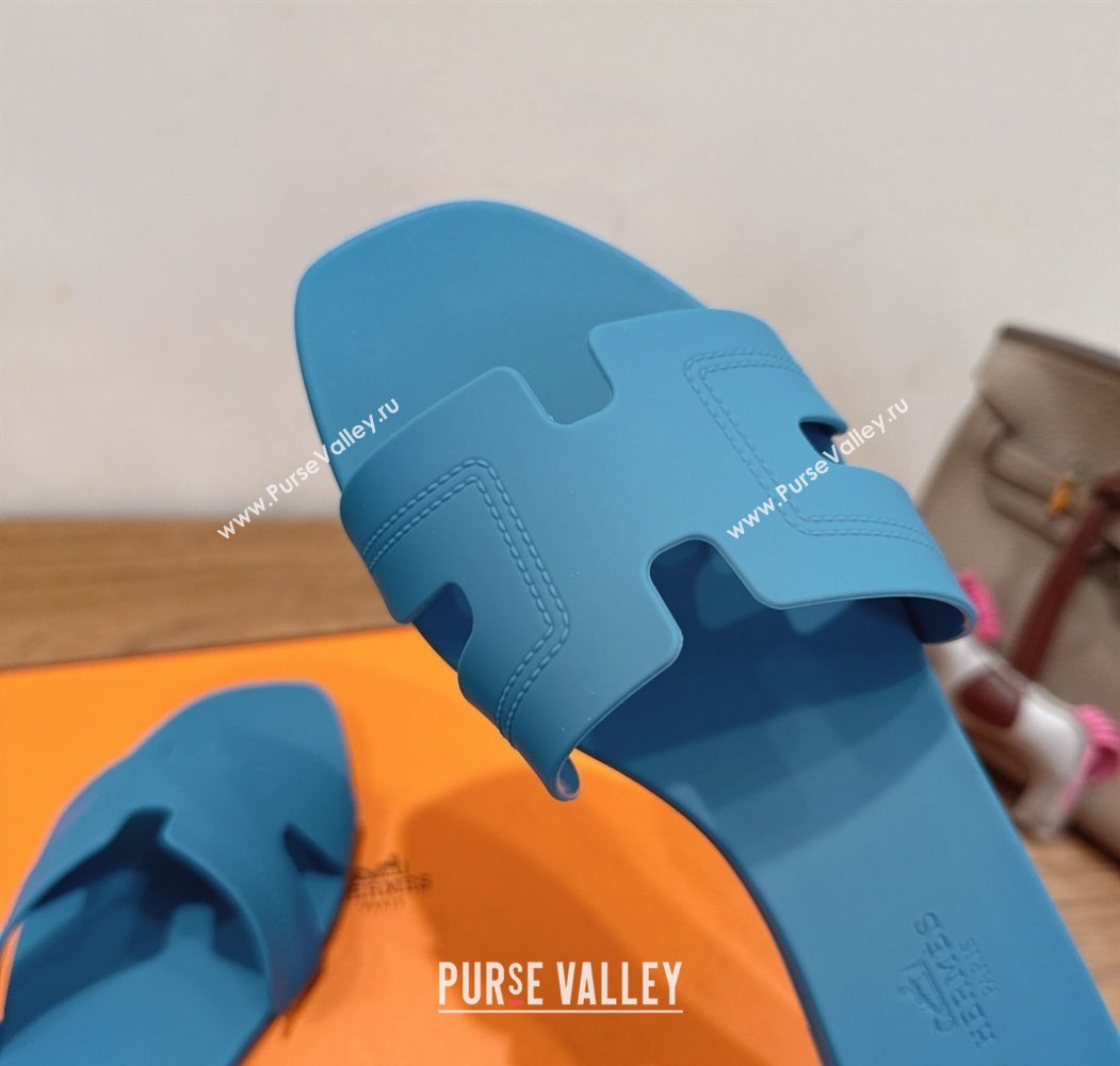 Hermes Oran Classic Flat Slides Sandal in Stitching Rubber Blue 2025 (MD-250820192)
