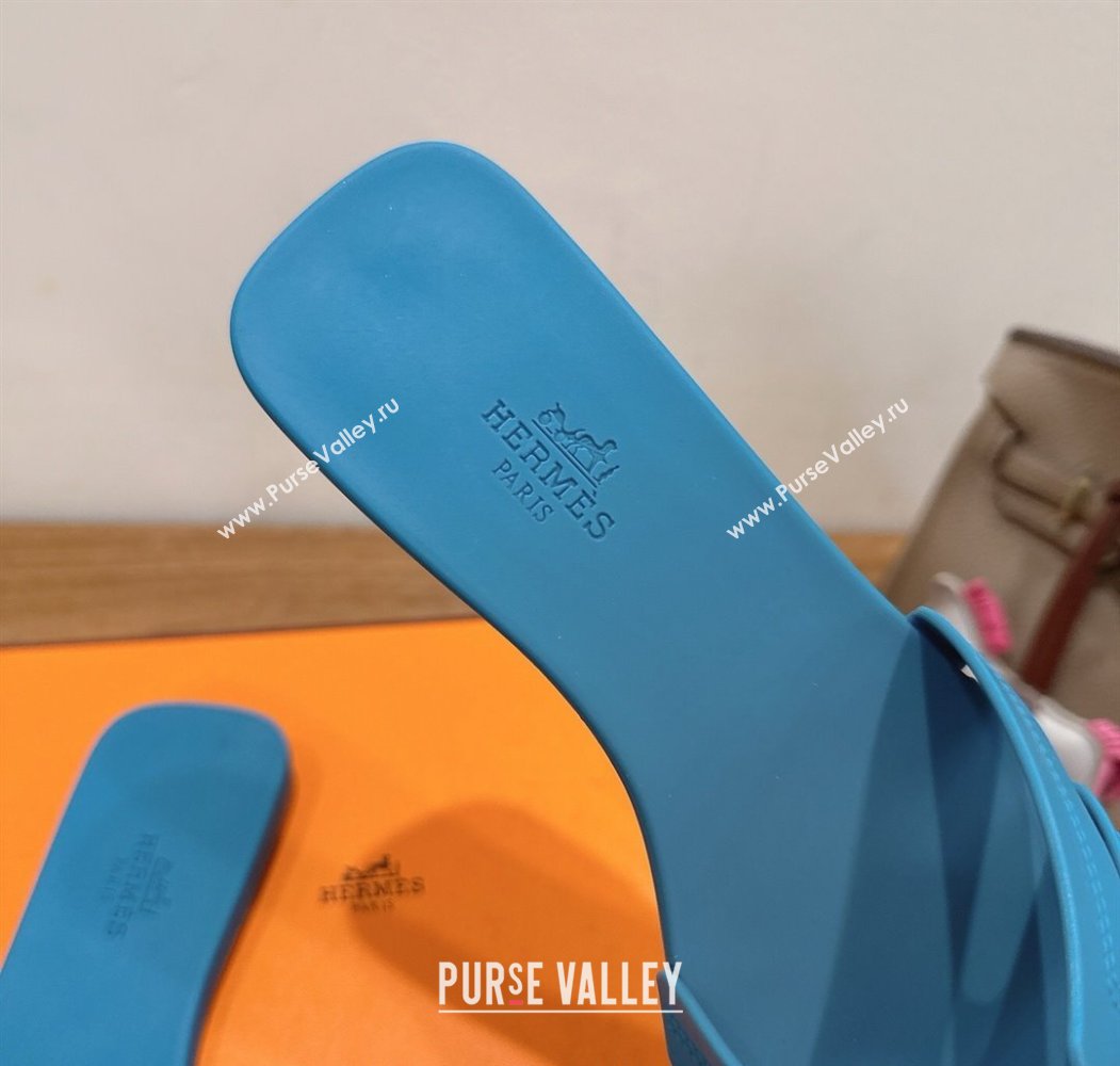 Hermes Oran Classic Flat Slides Sandal in Stitching Rubber Blue 2025 (MD-250820192)