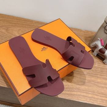 Hermes Oran Classic Flat Slides Sandal in Stitching Rubber Burgundy 2025 (MD-250820193)