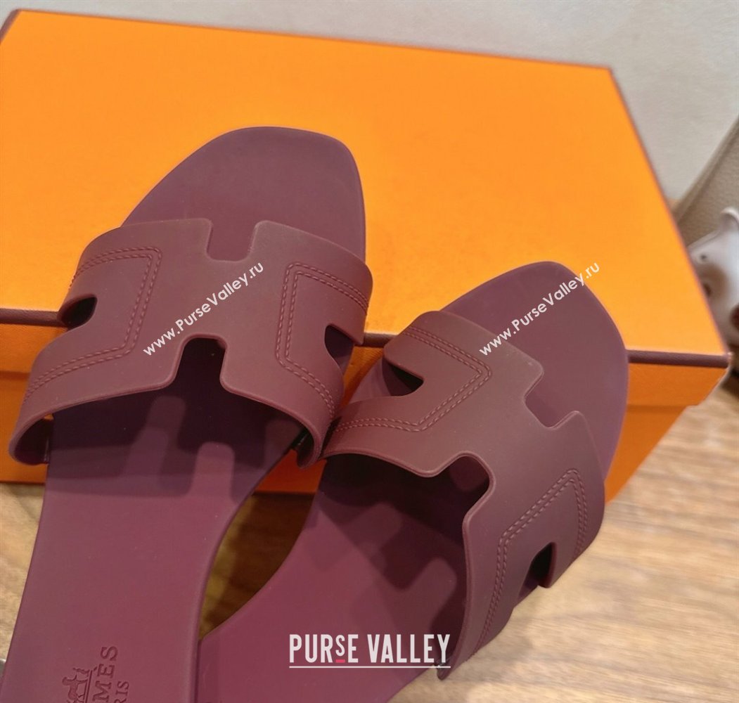 Hermes Oran Classic Flat Slides Sandal in Stitching Rubber Burgundy 2025 (MD-250820193)
