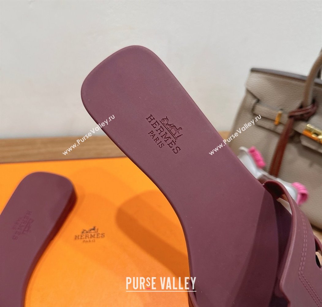 Hermes Oran Classic Flat Slides Sandal in Stitching Rubber Burgundy 2025 (MD-250820193)