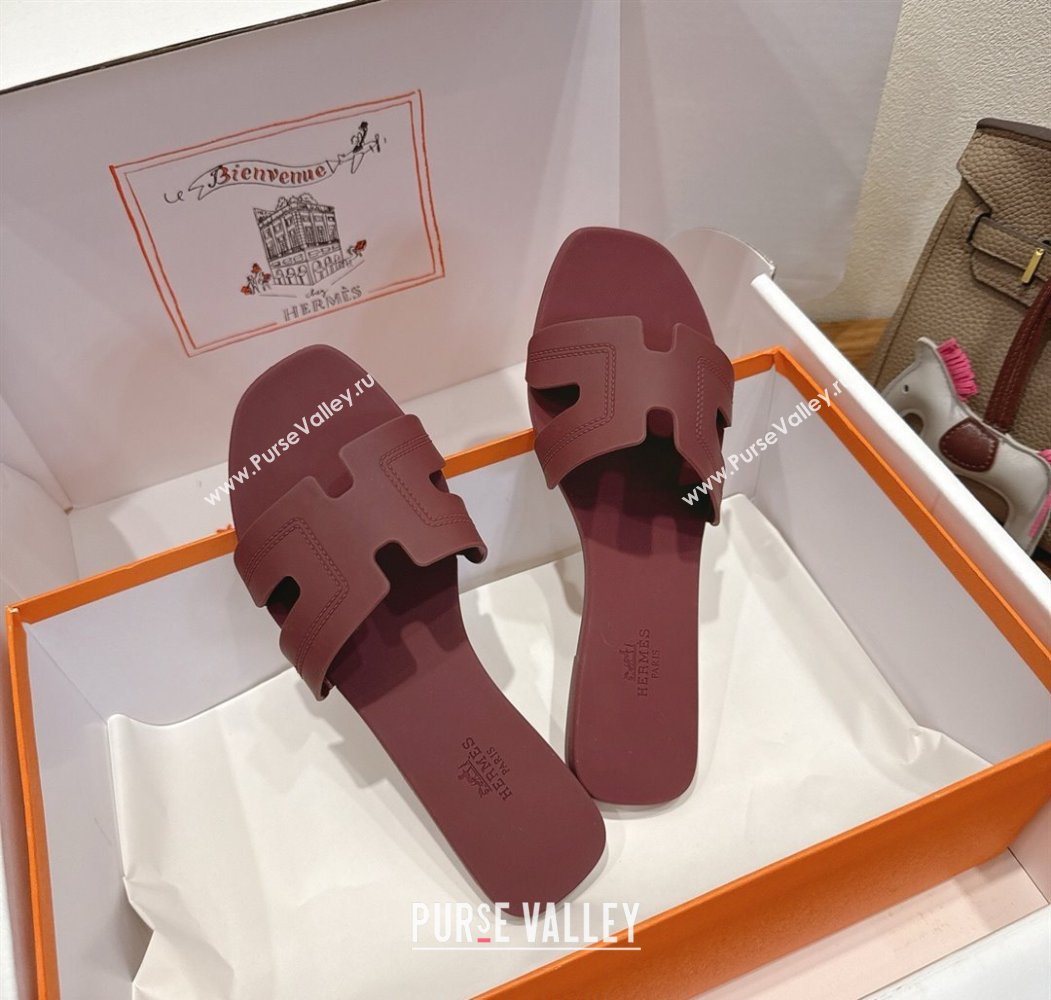 Hermes Oran Classic Flat Slides Sandal in Stitching Rubber Burgundy 2025 (MD-250820193)