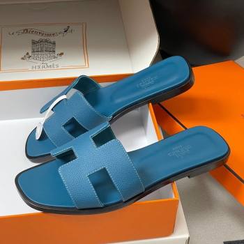 Hermes Oran Classic Flat Slides Sandal in Palm-Grained Calfskin Dark Blue 2025 H081803 (MD-250819033)