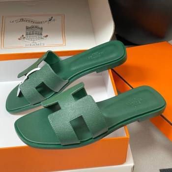 Hermes Oran Classic Flat Slides Sandal in Palm-Grained Calfskin Deep Green 2025 H081803 (MD-250819036)