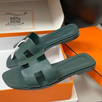 Hermes Oran Classic Flat Slides Sandal in Palm-Grained Calfskin Dark Green 2025 H081803 (MD-250819037)