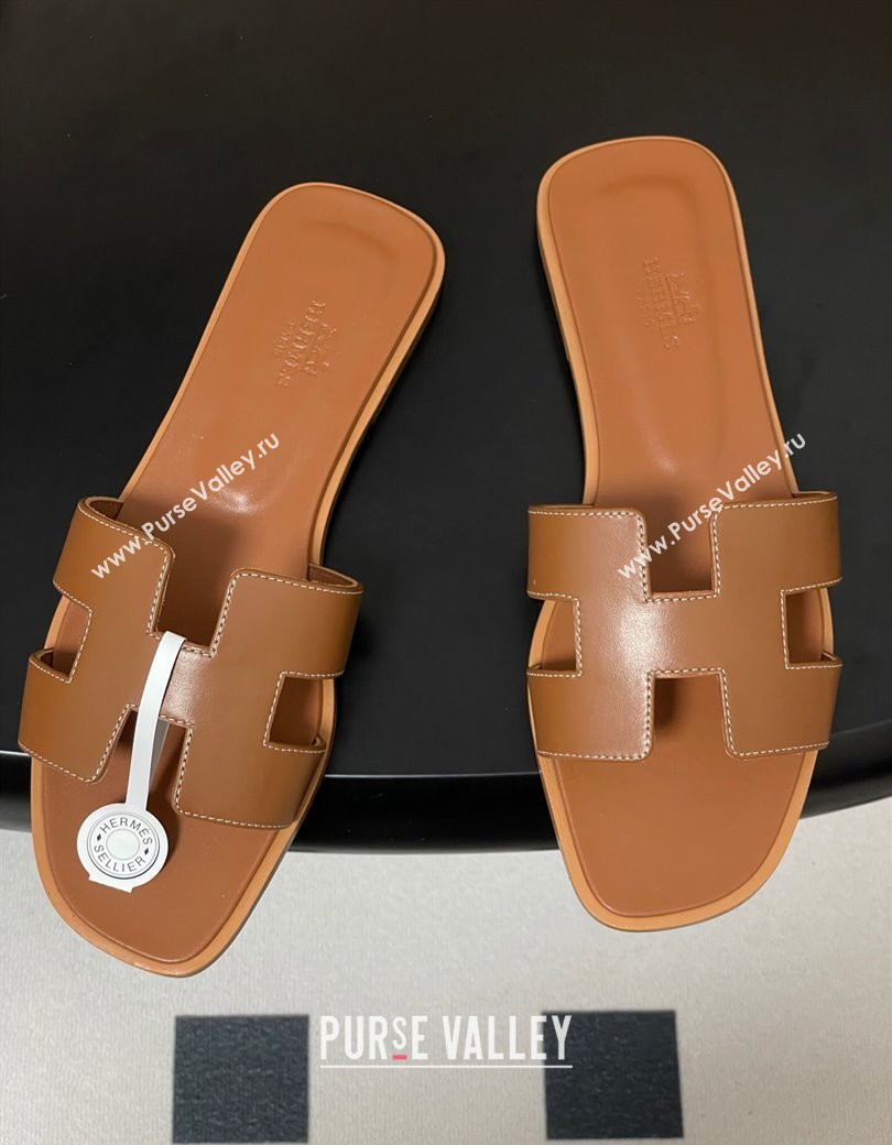 Hermes Oran Classic Flat Slides Sandal in Smooth Calfskin Brown 2025 H081803 (MD-250819039)