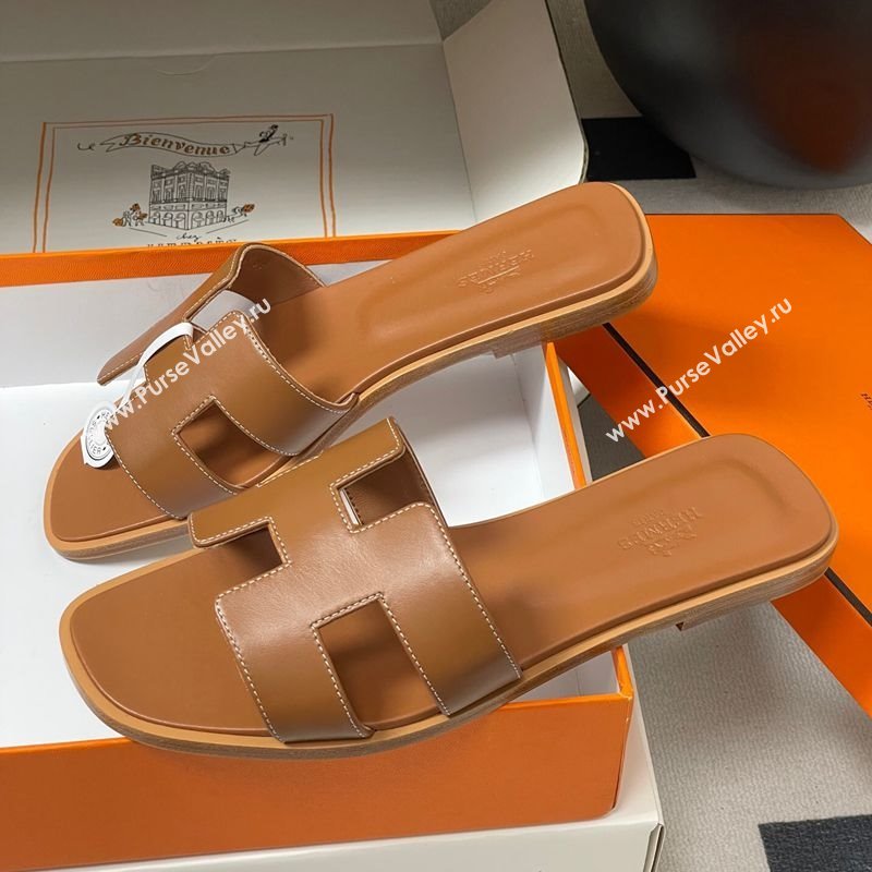 Hermes Oran Classic Flat Slides Sandal in Smooth Calfskin Brown 2025 H081803 (MD-250819039)
