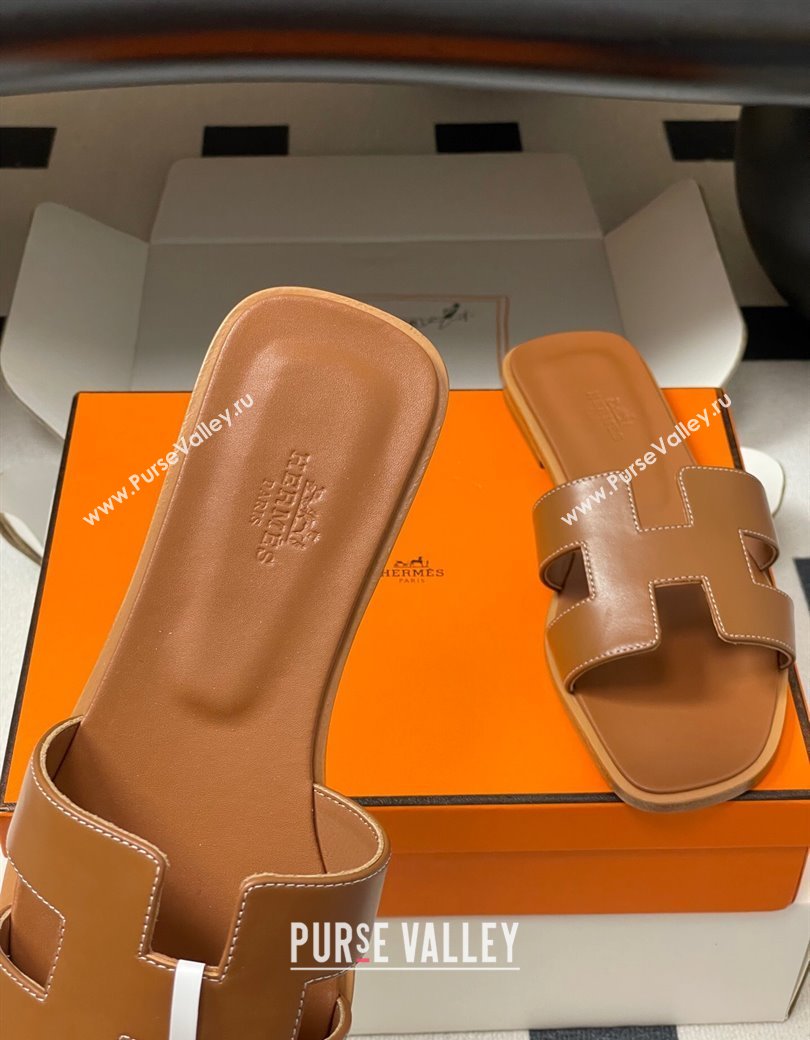 Hermes Oran Classic Flat Slides Sandal in Smooth Calfskin Brown 2025 H081803 (MD-250819039)