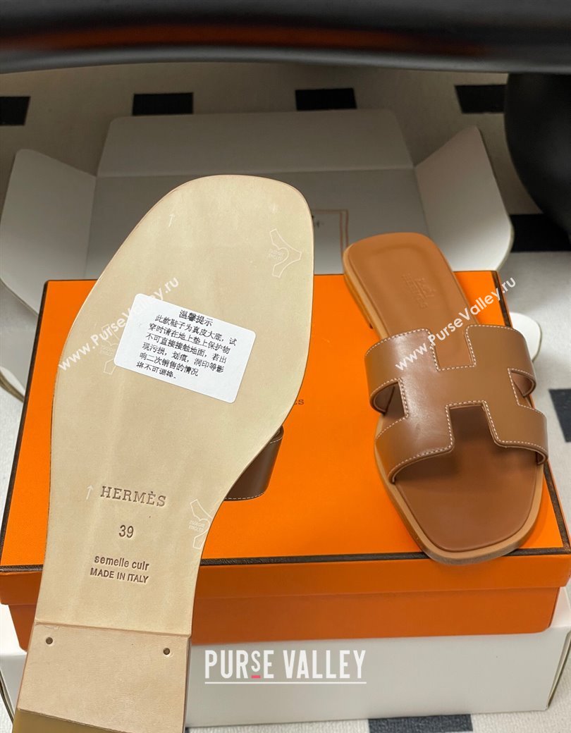 Hermes Oran Classic Flat Slides Sandal in Smooth Calfskin Brown 2025 H081803 (MD-250819039)