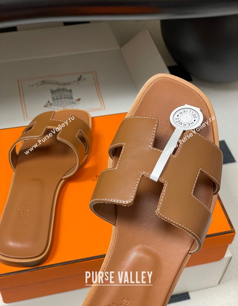 Hermes Oran Classic Flat Slides Sandal in Smooth Calfskin Brown 2025 H081803 (MD-250819039)